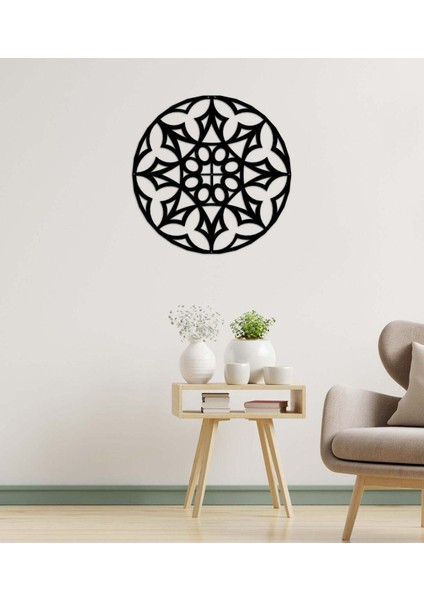 - Mandala Metal Duvar Tablosu - Ev Duvar Dekorasyonu - 60 X 60 - Cm -Siyah - Deco-115