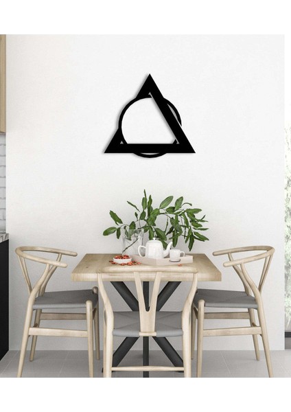 - Triangle Circle Fasab Metal Duvar Tablosu - Ev Duvar Dekorasyonu - 50 X 46 - Cm -Siyah - Deco-088