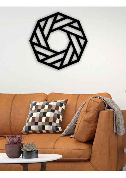- Geometrik Kesim Daire Metal Duvar Tablosu - Ev Duvar Dekorasyonu - 50 X 50 - Cm -Siyah - Deco-092