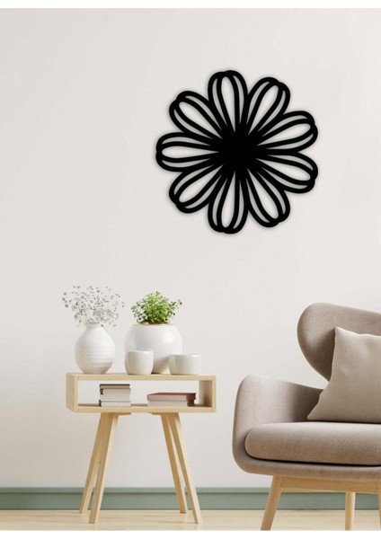 - Daisy Nature Flower Metal Duvar Tablosu - Ev Duvar Dekorasyonu - 50 X 50 - Cm -Siyah - Deco-084
