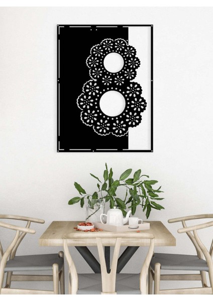 - Çiçeksi Metal Duvar Tablosu - Ev Duvar Dekorasyonu - 60 X 45 - Cm -Siyah - Deco-133
