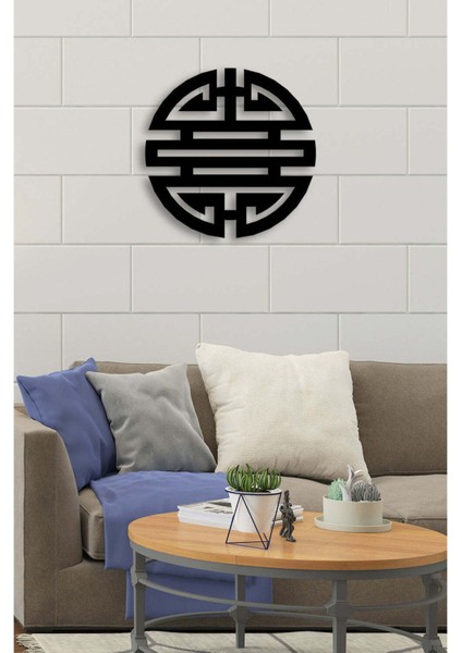 - Shou Symbol - Uzun Yaşam Metal Duvar Tablosu - Ev Duvar Dekorasyonu - 50 X 50 - Cm -Siyah - Deco-075