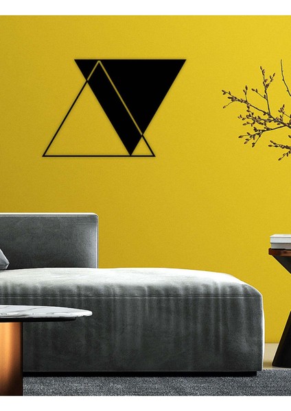 - Balance Of Triangles Metal Duvar Tablosu - Ev Duvar Dekorasyonu - 50 X 34 - Cm -Siyah - Deco-034