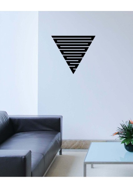 - Çizgili Üçgen Metal Duvar Tablosu - Ev Duvar Dekorasyonu - 50 X 43 - Cm -Siyah - Deco-010