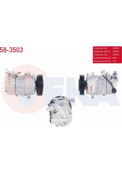 Klıma Kompresoru 6pk 125MM Renault Grand Scenıc Iıı 1.5 Dcı 2009-/ Megane Iıı 1.5 Dcı - 1.6 16V 2008-2015/ Scenıc Iıı 1.5 Dcı - 1.6 16V 2009-