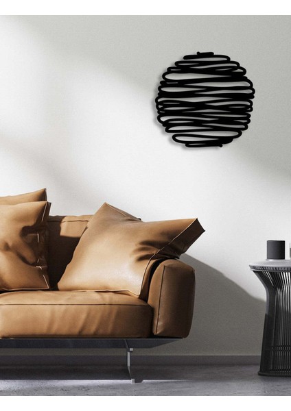 - Line Circle Metal Duvar Tablosu - Ev Duvar Dekorasyonu - 50 X 48 - Cm -Siyah - Deco-068