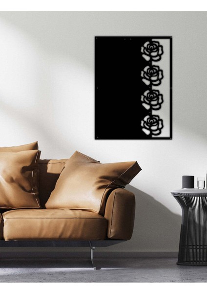 - Gül Dizisi Metal Duvar Tablosu - Ev Duvar Dekorasyonu - 35 X 45 - Cm -Siyah - Deco-134