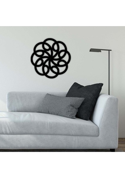 - Oriental Çiçek Metal Duvar Tablosu - Ev Duvar Dekorasyonu - 60 X 60 - Cm -Siyah - Deco-141