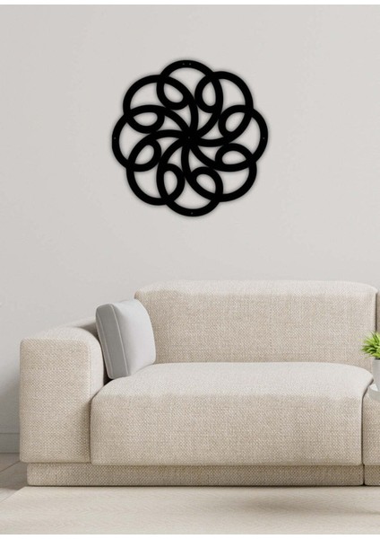 - Oriental Çiçek Metal Duvar Tablosu - Ev Duvar Dekorasyonu - 60 X 60 - Cm -Siyah - Deco-141