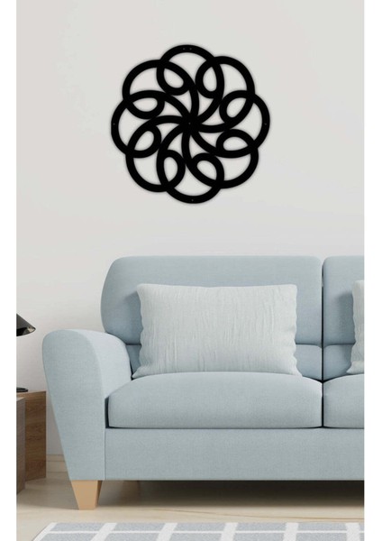 - Oriental Çiçek Metal Duvar Tablosu - Ev Duvar Dekorasyonu - 60 X 60 - Cm -Siyah - Deco-141