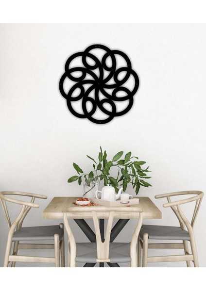 - Oriental Çiçek Metal Duvar Tablosu - Ev Duvar Dekorasyonu - 60 X 60 - Cm -Siyah - Deco-141