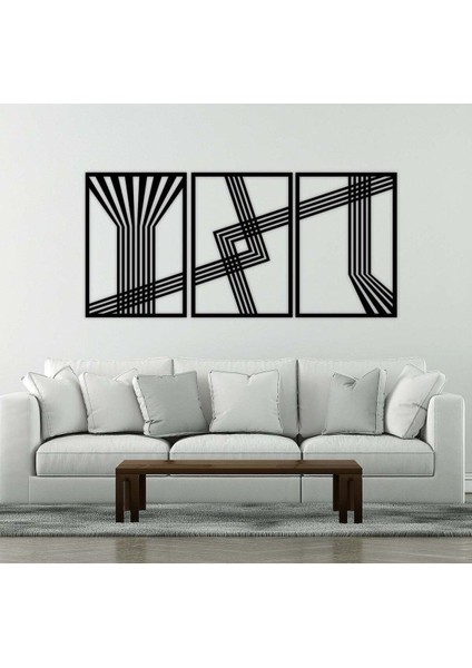 - Geometric Line Metal Duvar Tablosu - Ev Duvar Dekorasyonu - 71 X 150 - Cm -Siyah - Deco-170
