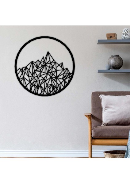 - Circle Mountain Metal Duvar Tablosu - Ev Duvar Dekorasyonu - 60 X 60 - Cm -Siyah - Deco-199