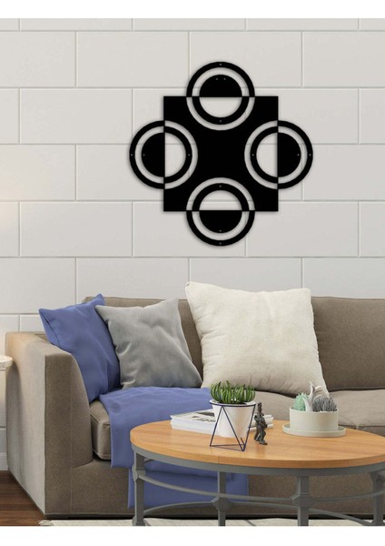 - Kareler Ve Daireler Metal Duvar Tablosu - Ev Duvar Dekorasyonu - 60 X 60 - Cm -Siyah - Deco-131