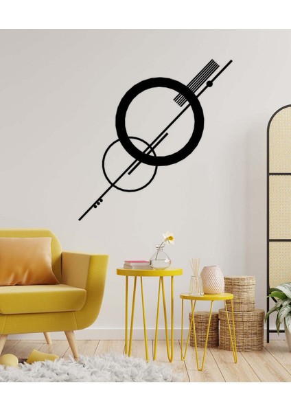 - Daireler Ve Çizgiler Metal Duvar Tablosu - Ev Duvar Dekorasyonu - 80 X 50 - Cm -Siyah - Deco-178