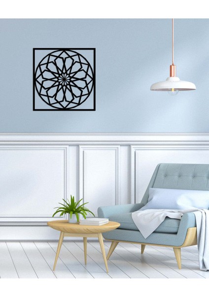 - Geometric Flower Metal Duvar Tablosu - Ev Duvar Dekorasyonu - 50 X 50 - Cm -Siyah - Deco-051 fırsatları