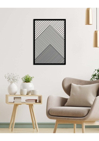 - Geometric Line Metal Duvar Tablosu - Ev Duvar Dekorasyonu - 70 X 50 - Cm -Siyah - Deco-155
