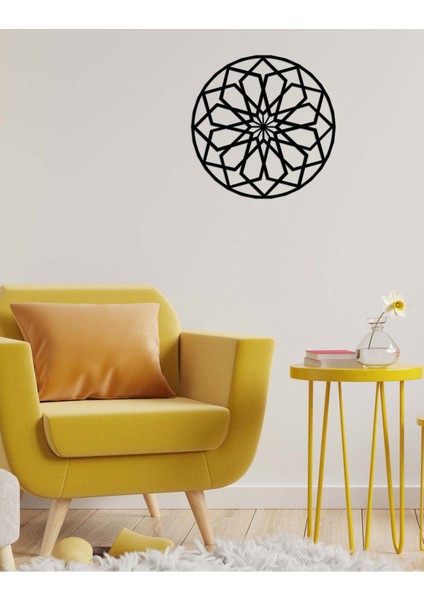 - Geometric Flower Metal Duvar Tablosu - Ev Duvar Dekorasyonu - 50 X 50 - Cm -Siyah - Deco-050