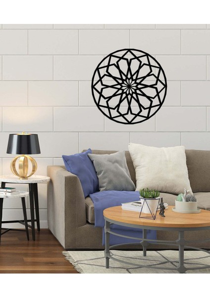 - Geometric Flower Metal Duvar Tablosu - Ev Duvar Dekorasyonu - 50 X 50 - Cm -Siyah - Deco-050 fırsatları