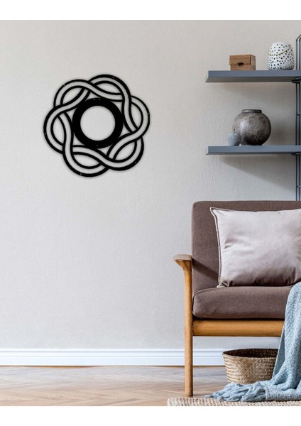 - Dairesel Çiçek Metal Duvar Tablosu - Ev Duvar Dekorasyonu - 50 X 48 - Cm -Siyah - Deco-113