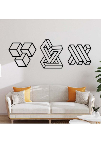 - Modern Cute Set Metal Duvar Tablosu - Ev Duvar Dekorasyonu - 150 X 50 - Cm -Siyah - Deco-140