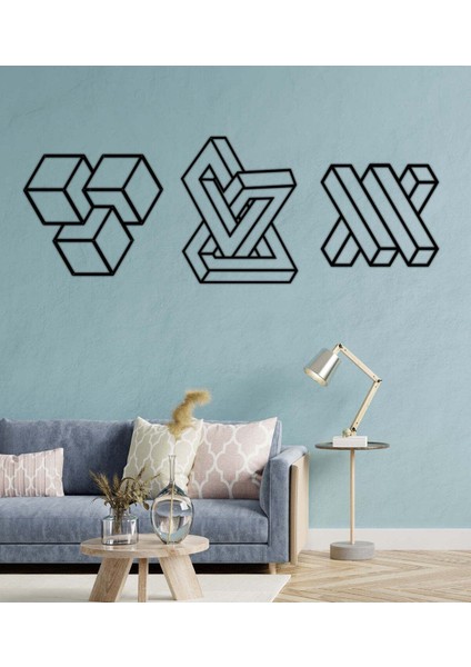- Modern Cute Set Metal Duvar Tablosu - Ev Duvar Dekorasyonu - 150 X 50 - Cm -Siyah - Deco-140 fiyatları