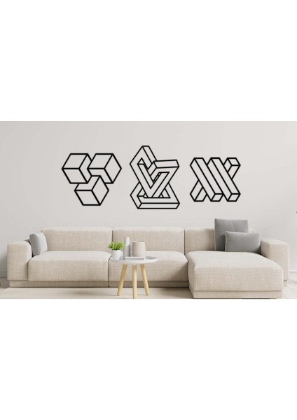 - Modern Cute Set Metal Duvar Tablosu - Ev Duvar Dekorasyonu - 150 X 50 - Cm -Siyah - Deco-140 modelleri