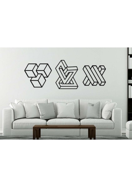 - Modern Cute Set Metal Duvar Tablosu - Ev Duvar Dekorasyonu - 150 X 50 - Cm -Siyah - Deco-140 fırsatları