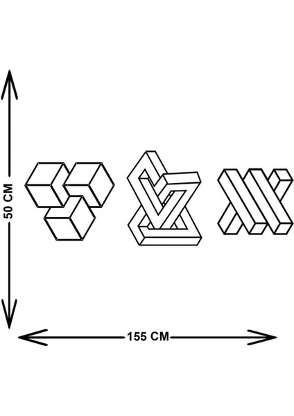 - Modern Cute Set Metal Duvar Tablosu - Ev Duvar Dekorasyonu - 150 X 50 - Cm -Siyah - Deco-140 indirimleri