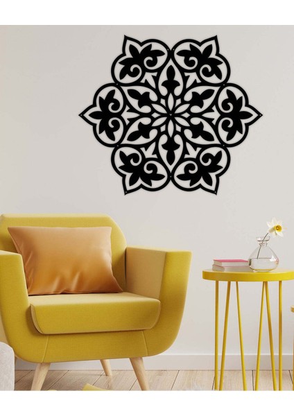 - Çiçeksi Mandala Metal Duvar Tablosu - Ev Duvar Dekorasyonu - 70 X 60 - Cm -Siyah - Deco-144 modelleri