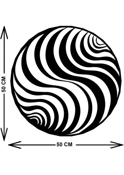 - Optical Illusion Metal Duvar Tablosu - Ev Duvar Dekorasyonu - 50 X 50 - Cm -Siyah - Deco-064