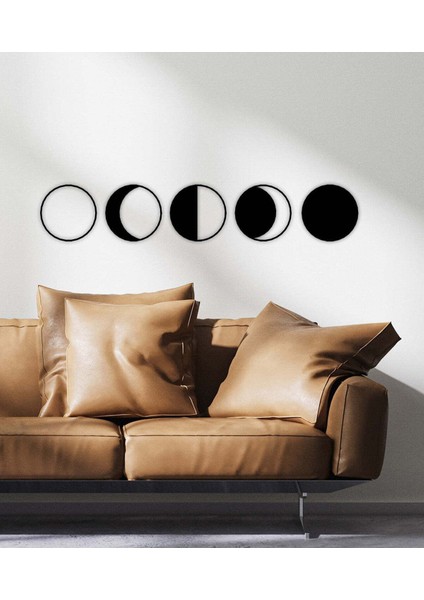 - Ay'ın Evreleri Metal Duvar Tablosu - Ev Duvar Dekorasyonu - 40 X 200 - Cm -Siyah - Deco-175