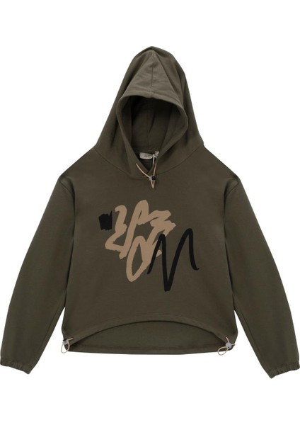Unisex Çocuk Baskılı Kapüşonlu Sweatshirt - Haki modelleri