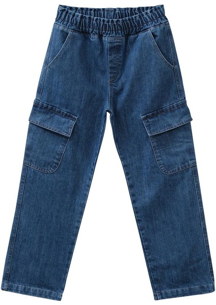 Genç Kız Çocuk Kargo Cepli Jean Pantolon - Denim
