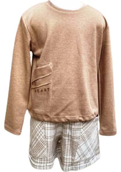 8-14 Yaş Kız Çocuk Nervürlü Vizon Sweatshirt - Iskandinav 11 Yaş Kahverengi - Vizon