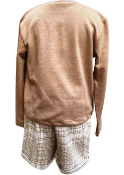 8-14 Yaş Kız Çocuk Nervürlü Vizon Sweatshirt - Iskandinav 11 Yaş Kahverengi - Vizon