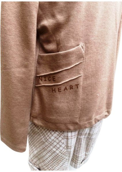 8-14 Yaş Kız Çocuk Nervürlü Vizon Sweatshirt - Iskandinav 11 Yaş Kahverengi - Vizon