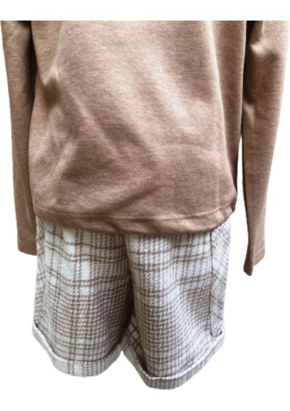 8-14 Yaş Kız Çocuk Nervürlü Vizon Sweatshirt - Iskandinav 11 Yaş Kahverengi - Vizon