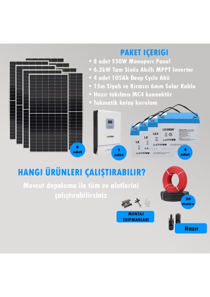 Cks Enerjı 6.2 Kw Hazır Solar Bağ Evi Paketi Kolay Kurulum - Orta Paket