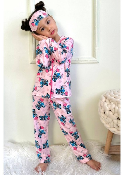 Kız Çocuk Önden Düğmeli Pamuklu Pijama Takımı