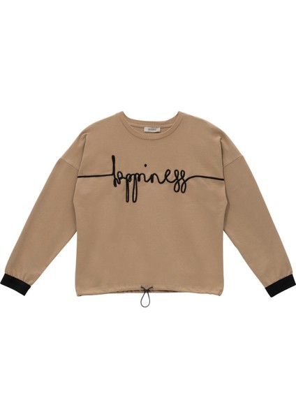 Genç Kız Çocuk Nakış Detaylı Sweatshirt - Bej