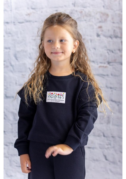 Kız Çocuk Kol Detaylı Sweatshirt - Siyah fiyatları