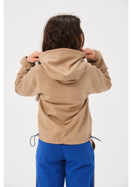 Unisex Çocuk Baskılı Kapüşonlu Sweatshirt - Bej modelleri