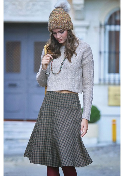 Bohem Tarz Kahve Kareli Kloş Etek fiyatları