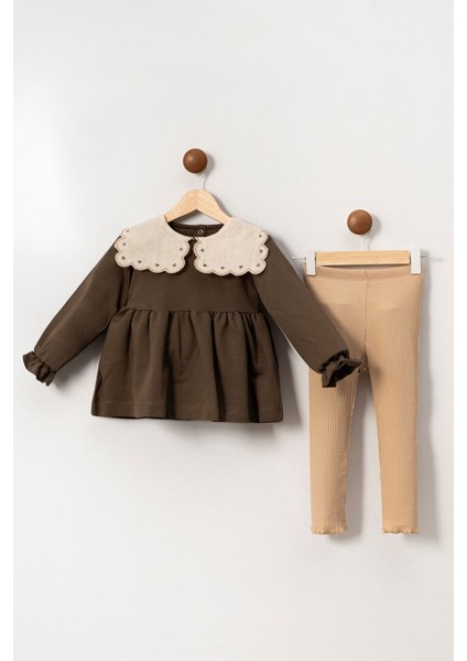 (2-5 Yaş) Kalp Yaka Nakış Desenli Oversize Taytlı Kız çoçuk takımı - Yeşil fiyatları