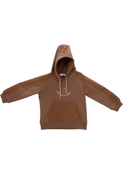 Kız Çocuk Reglan Kollu Baskı Detaylı Kapitoneli Sweatshirt - Kahverengi