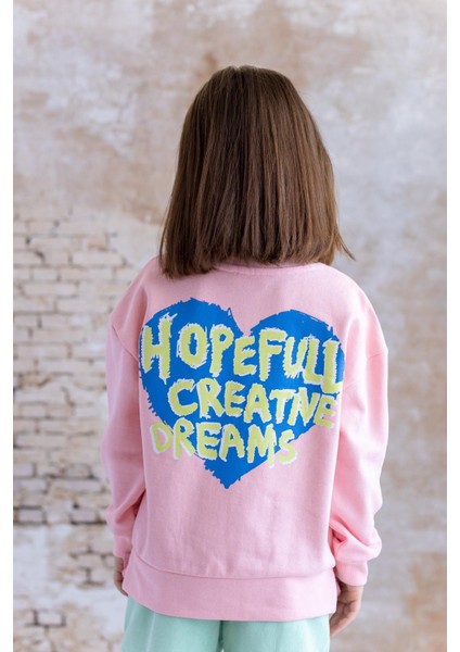 Kız Çocuk Ön Arka Kalp Baskılı Sweatshirt - Pembe fiyatları