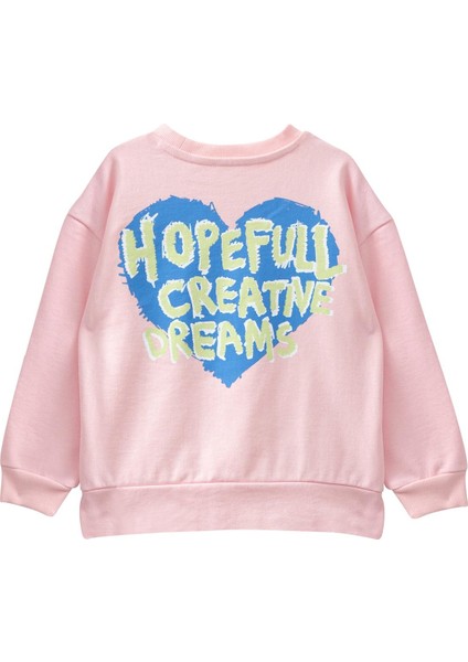 Kız Çocuk Ön Arka Kalp Baskılı Sweatshirt - Pembe modelleri