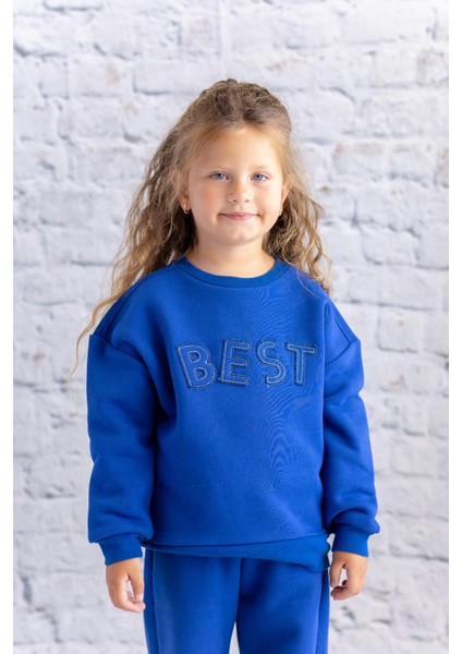 Kız Çocuk Nakış Detaylı Sweatshirt - Sax