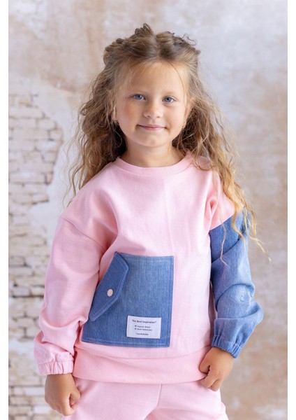 Kız Çocuk Kot Garnili Cep Detaylı Sweatshirt - Pembe fiyatları